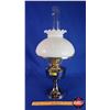 Image 1 : Coal Oil Lamp: Metal Pedestal Base/Font with White Hobnail Shade (#23 Burner) (24"H Total with Chimn