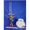 Image 6 : Coal Oil Lamp: Metal Pedestal Base/Font with White Hobnail Shade (#23 Burner) (24"H Total with Chimn