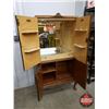 Image 2 : Burled Walnut Liquor Cabinet/Bar : Mirror Back Interior - Lighted (c/w Key) (2 Piece) (Total Measure