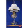 Image 2 : Coal Oil Lamp: Clear Glass Base/Font with White Hobnail Shade (24"H Total with Chimney) (SEE PICS!)