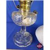 Image 8 : Coal Oil Lamp: Clear Glass Base/Font with White Hobnail Shade (24"H Total with Chimney) (SEE PICS!)