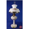 Image 2 : Coal Oil Lamp: Aladdin Lincoln Drape (Beige) Embossed Floral Shade - Model B Burner (25-1/2"H Total 