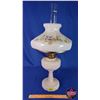Image 1 : Coal Oil Lamp: Aladdin Lincoln Drape (Pinkish) Floral Shade #23 Burner (25-1/2"H Total with Chimney)