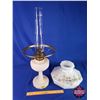 Image 7 : Coal Oil Lamp: Aladdin Lincoln Drape (Pinkish) Floral Shade #23 Burner (25-1/2"H Total with Chimney)