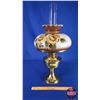 Image 1 : Coal Oil Lamp: Aladdin Brass/Metal Pedestal Base/Font with Floral Shade (#23 Burner) (24"H Total wit