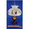 Image 1 : Coal Oil Lamp: Aladdin Lincoln Drape (Amber Pedestal Base/Font) Iridized Floral Shade #23 Burner (24