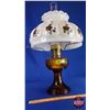 Image 2 : Coal Oil Lamp: Aladdin Lincoln Drape (Amber Pedestal Base/Font) Iridized Floral Shade #23 Burner (24