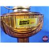 Image 8 : Coal Oil Lamp: Aladdin Lincoln Drape (Amber Pedestal Base/Font) Iridized Floral Shade #23 Burner (24