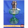 Image 2 : Colonial Oil Lamp - Green Glass Pedestal Base/Font - Model B Aladdin Burner (No Chimney) (13"H) (SEE