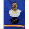 Image 1 : Corinthian Oil Lamp - Black Pedestal Base / White Font - Model B Aladdin Burner (No Chimney) (13"H) 