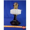 Image 2 : Corinthian Oil Lamp - Black Pedestal Base / White Font - Model B Aladdin Burner (No Chimney) (13"H) 