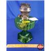 Image 1 : Corinthian Oil Lamp - Green Glass Pedestal Base/Font - Model B Aladdin Burner (No Chimney) (13"H) (S