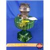 Image 1 : Corinthian Oil Lamp - Green Glass Pedestal Base/Font - Model B Aladdin Burner (No Chimney) (13"H) (S