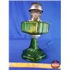 Image 2 : Corinthian Oil Lamp - Green Glass Pedestal Base/Font - Model B Aladdin Burner (No Chimney) (13"H) (S