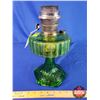 Image 3 : Corinthian Oil Lamp - Green Glass Pedestal Base/Font - Model B Aladdin Burner (No Chimney) (13"H) (S