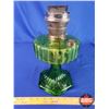 Image 4 : Corinthian Oil Lamp - Green Glass Pedestal Base/Font - Model B Aladdin Burner (No Chimney) (13"H) (S