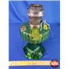 Image 5 : Corinthian Oil Lamp - Green Glass Pedestal Base/Font - Model B Aladdin Burner (No Chimney) (13"H) (S