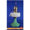 Image 1 : Corinthian Oil Lamp - Green Pedestal Base / White Font - Model B Aladdin Burner (No Chimney) (13"H) 