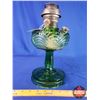 Image 1 : Washington Drape Oil Lamp - Green Glass Pedestal Base/Font - Model B Aladdin Burner (No Chimney) (13