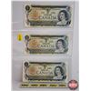 Image 1 : Canada $1 Bills 1973 (1 + 2 Consecutive) : Lawson/Bouey #AA7444864-865 ; Lawson/Bouey #AA7453674 (Se