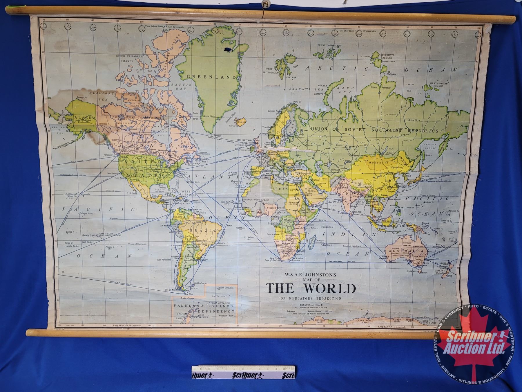 W. & A.K. Johnson's Map of the World : Canvas Backed Roll Up Map w ...