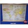 Image 1 : W. & A.K. Johnson's Map of the World : Canvas Backed Roll Up Map w/Shipping Lanes (c.1959) (37"H x 5