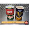 Image 1 : CO-OP OIL TINS (2) : HD7 Motor Oil & Anti-Freeze (6-1/2"H x 4"Dia) (SEE PICS!)