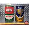 Image 2 : CO-OP OIL TINS (2) : HD7 Motor Oil & Anti-Freeze (6-1/2"H x 4"Dia) (SEE PICS!)