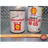 Image 2 : OIL TINS (2): - SHELL Premium Aeroshell Oil W - SHELL Premium Aeroshell Oil W-65 (6-1/2"H x 4"Dia) (
