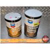 Image 1 : OIL TINS (2): - Chevron Delo 400 Motor Oil (Cardboard) (FULL!) (5-1/2"H x 4"Dia) - Chevron Supreme M