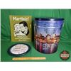 Image 1 : Collector Combo : Tin "Chicago" Popcorn Pail, "Taxi Tours" Wall Clock & "Martinis!" Novelty Tin Sign