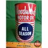 Image 2 : OIL TIN : Woodwards Motor Oil All Season (Full) (6-1/2"H x 4"Dia) (SEE PICS!)
