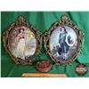 Image 1 : Oval Framed - Convex Pictures (2) : Pinky & Blue Boy + Red Boy Tin (Frames 16"H x 13"W) (SEE PICS!)