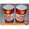 Image 1 : OIL TINS (2) : - Shell Rotella S Multigrade Motor Oil - Shell Rotella S Motor Oil (6"H x 4"Dia) (SEE