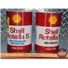 Image 2 : OIL TINS (2) : - Shell Rotella S Multigrade Motor Oil - Shell Rotella S Motor Oil (6"H x 4"Dia) (SEE