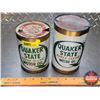 Image 1 : OIL TINS (2) : - QUAKER STATE SUPER BLEND MOTOR OIL (5-1/2"H x 4"Dia)  - QUAKER STATE SUPER BLEND MO