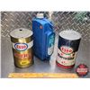 Image 1 : OIL TINS/BOTTLE (3): - TIN : ESSO EXTRA Multigrade Motor Oil (6-1/2"H x 4"Dia)  - TIN : ESSO Marvelu