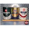 Image 2 : OIL TINS (3): - TEXACO TEXAMATIC F (Cardboard)  - TEXACO HAVOLINE SAE 10W-30 (FULL!) - TEXACO HAVOLI