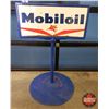 Image 1 : Double Sided "Mobiloil" Enamel Sign w/Cast Iron Base (50"H x 36"W x 30" Base Dia) (SEE PICS!)