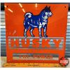 Image 1 : RARE Single Side Plexiglass Pump Sign  "Husky Tri-Power"  (12"H x 12"W) (SEE PICS!)