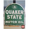 Image 2 : Double Sided Metal Tombstone Advertising Sign : "QUAKER STATE MOTOR OIL" (29"H x 26-1/2"W) (SEE PICS