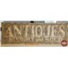 Image 1 : Single Side Embossed Metal Sign "Antiques Bought and Sold" (19-1/4"H x 60"W x 3/8"D) (SEE PICS!)