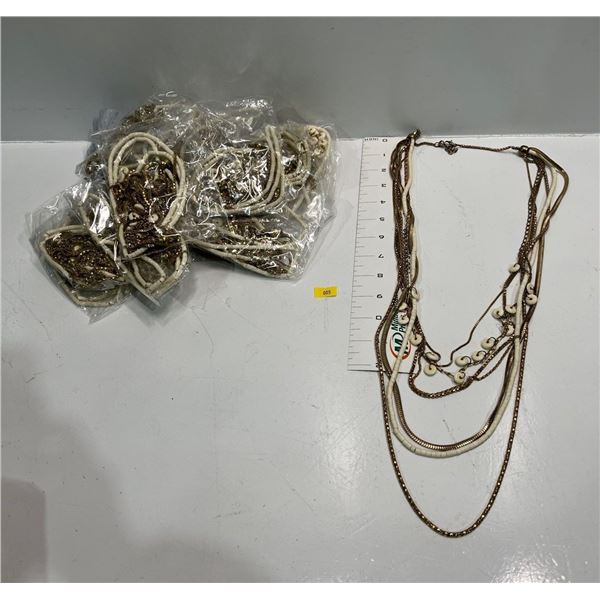 "Gold colored" and "Ivory" Multi-strand Necklace 17 pieces