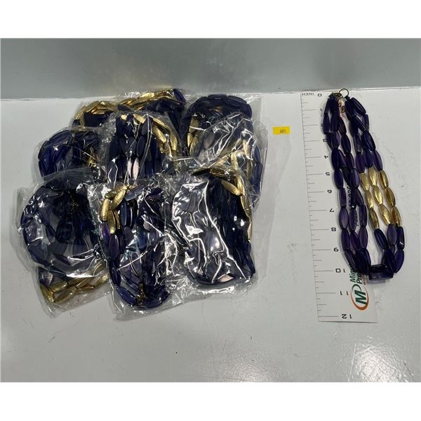 Purple and "Gold Coloured" Beaded Necklace  24 pieces