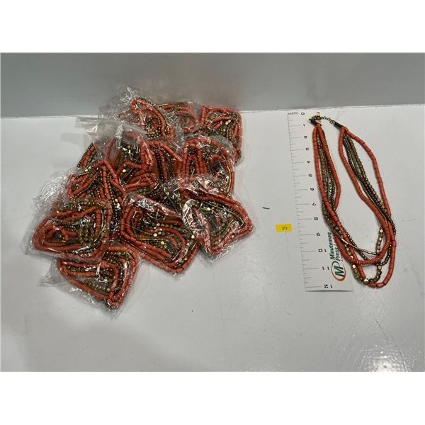 Multi-strand Coral Bead and "Gold" Necklace  19 pieces