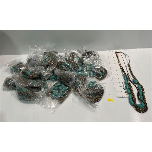Multi-strand Turquoise and Brown Bead Necklace  25 pieces