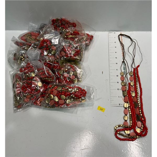 Multi Leather Strand with Red Beads Necklace  20 pieces