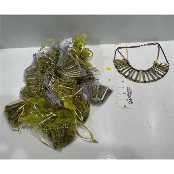 "Gold" and Light Green Bead "Cleopatra" Necklace  25 pieces