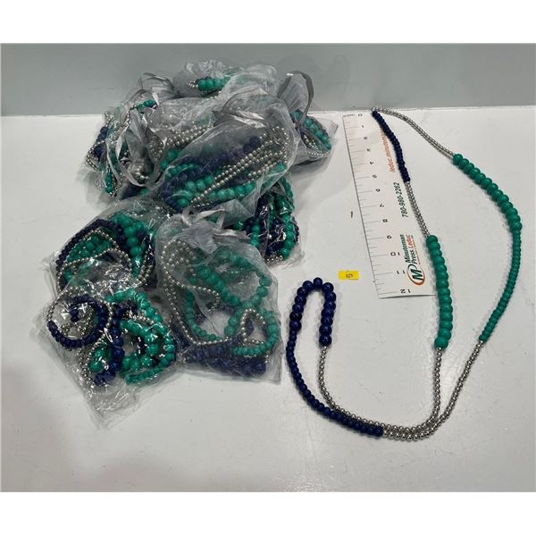 Long Dark Blue, Turquoise and "Silver" Bead Necklace 24 pieces