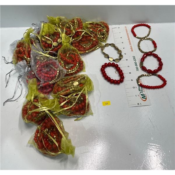 Six Red and "Gold" Bead Braclets  17 sets